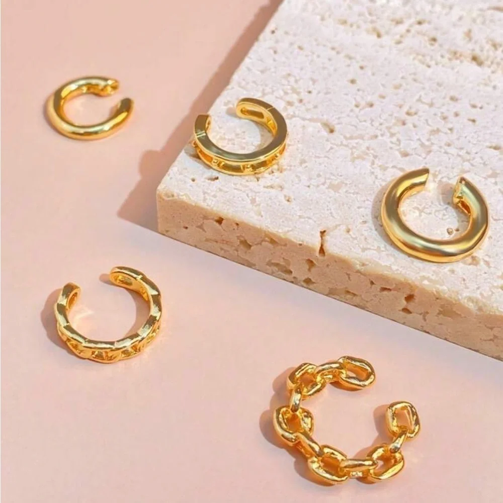 Gold 5pc Chain Ear Cuffs